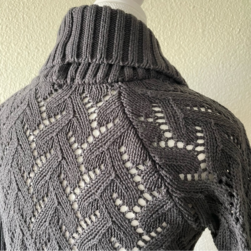 Eddie Bauer Shawl Collar Knit Cardigan Sweater Women’s M Gray Short Sleeve Y2K - Picture 9 of 16